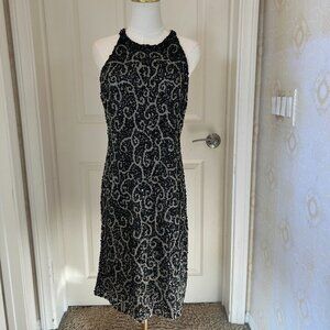 NWT Adrianna Papell Sequin Halter Beaded Shift Dress in Size 12 Black and Silver